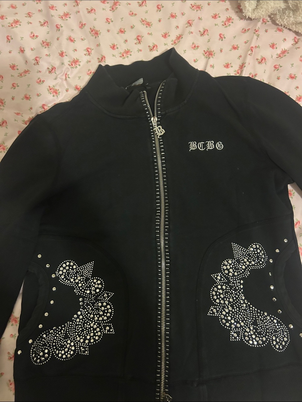 BCBG Black Studded Zip Bomber Jacket